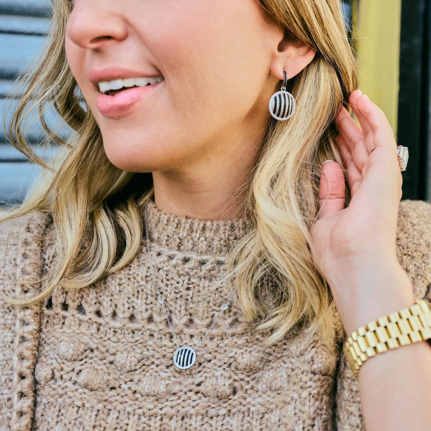 Industrial Finish Pavé Grit Disc Earrings