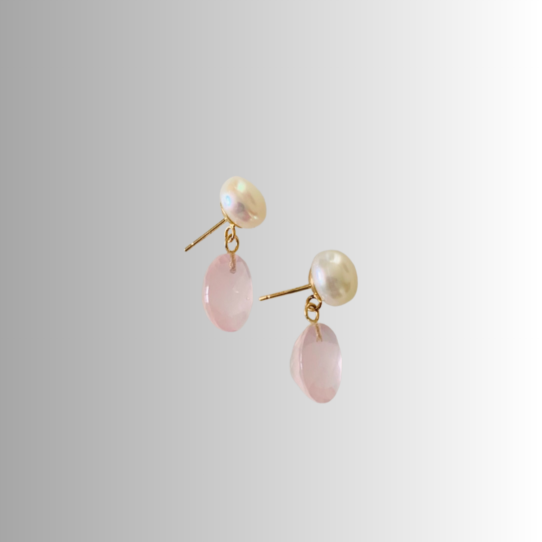 Freshwater Pearl with Rose Quartz Earrings