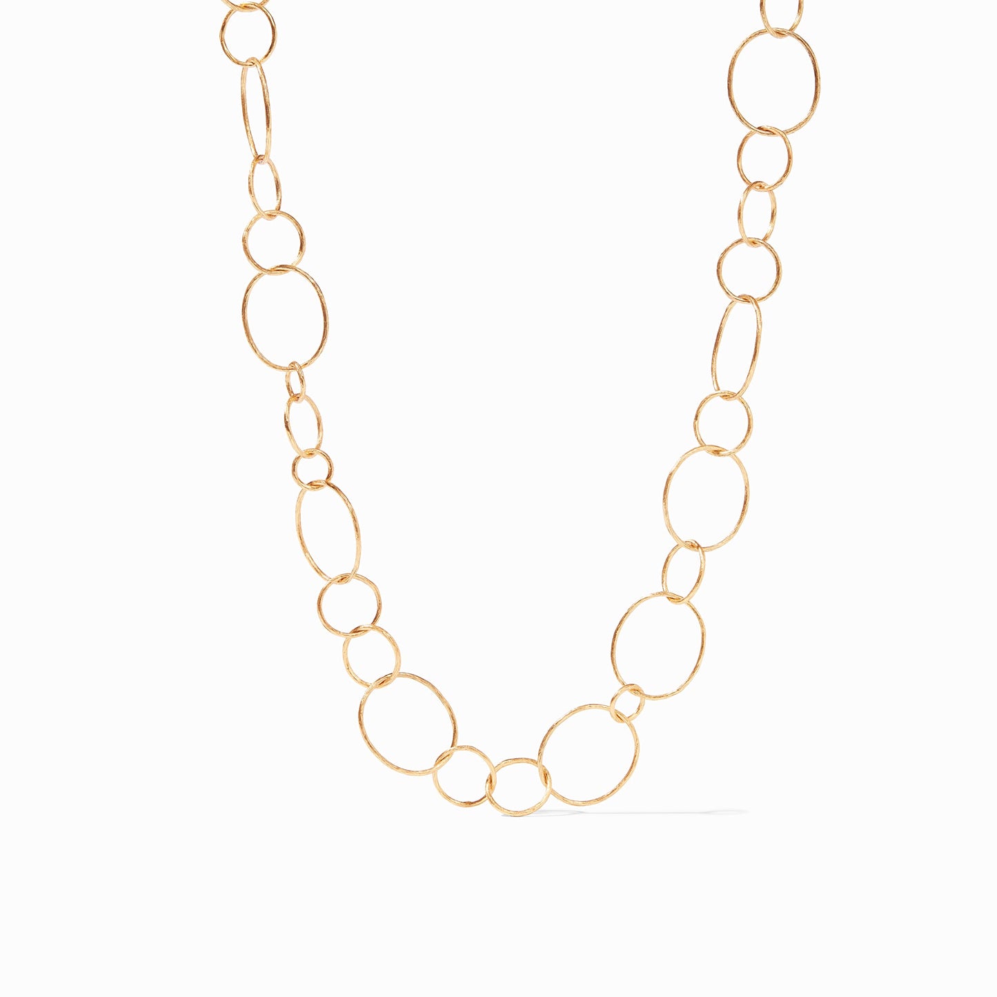 Loops of varying sizes with a golden etched finish, perfectly lightweight and delightfully lengthy.