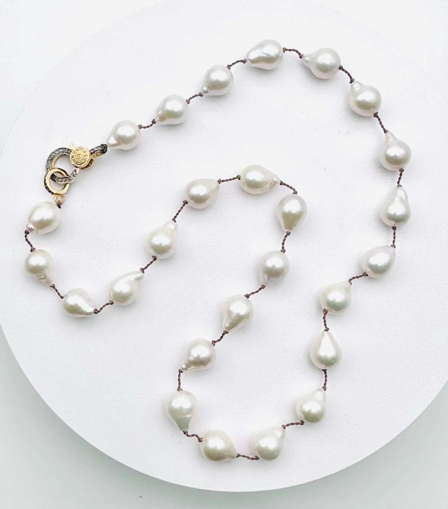 18" Small Freshwater Baroque Pearl Spaced Necklace with Vermeil and Sterling Silver Diamond Clasp