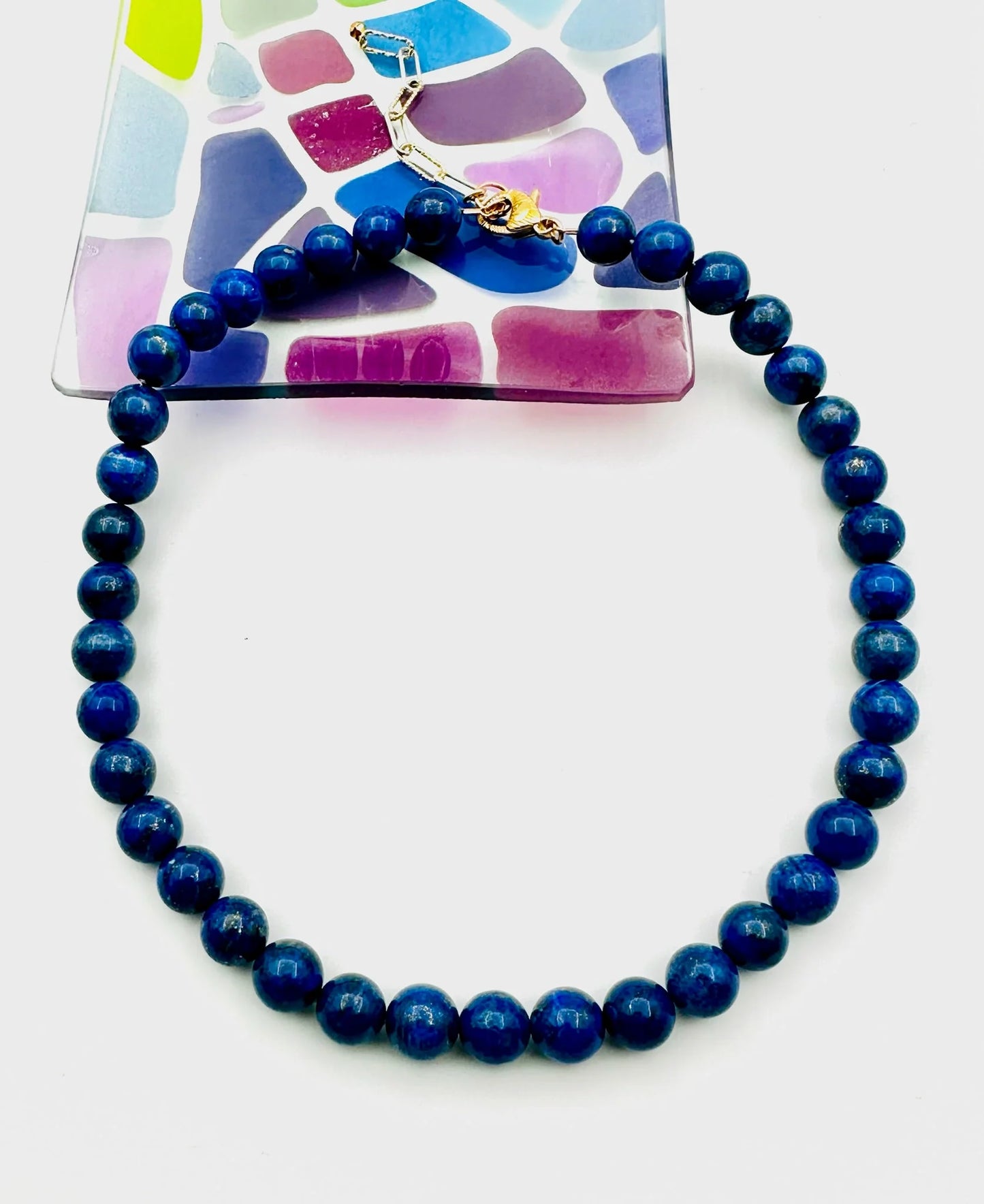 18" AA Blue Lapis Ball Necklace with Two Tone 2" Extension Chain