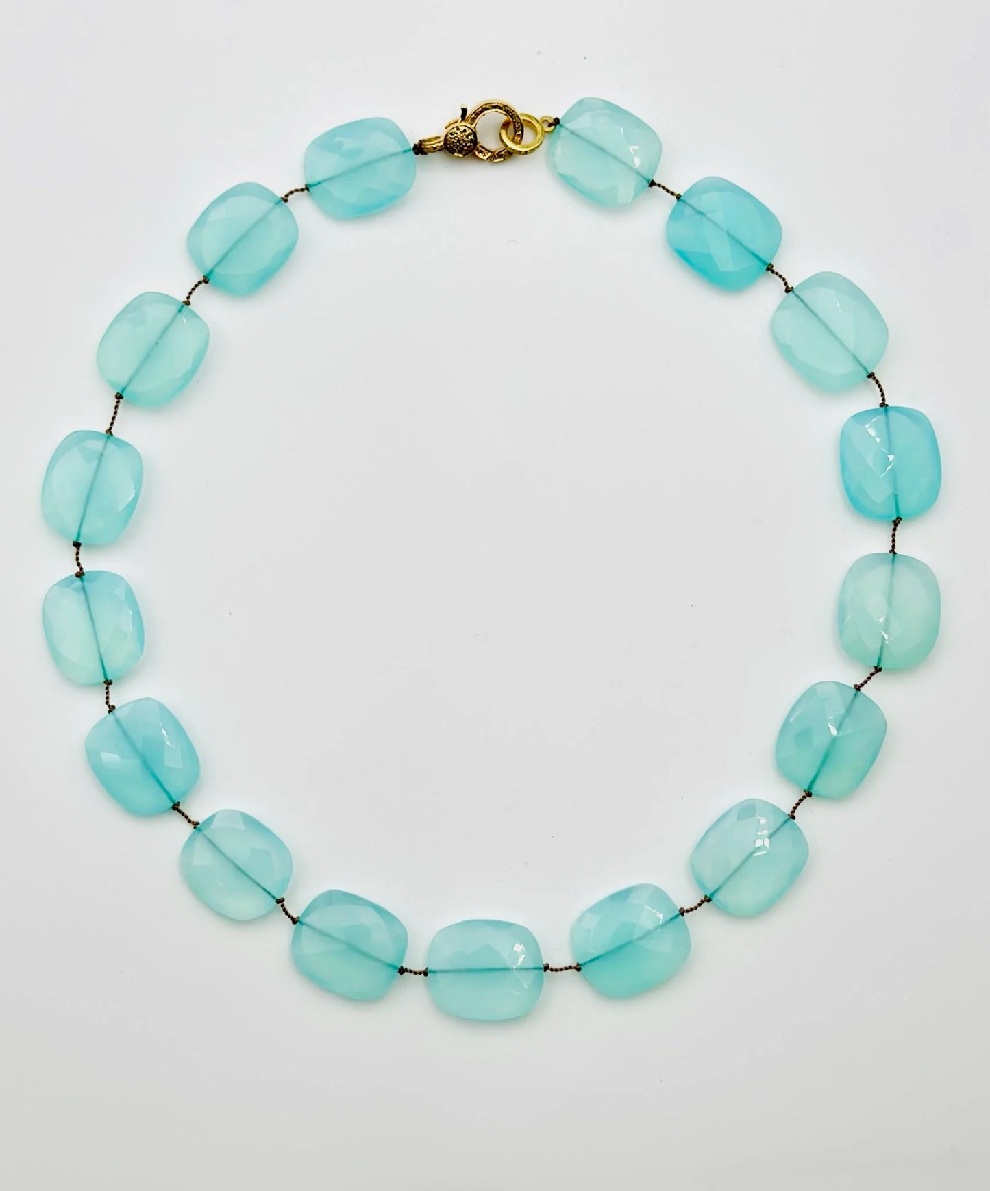 18" Flat Faceted Aqua Chalcedony Necklace with Vermeil Diamond Clasp