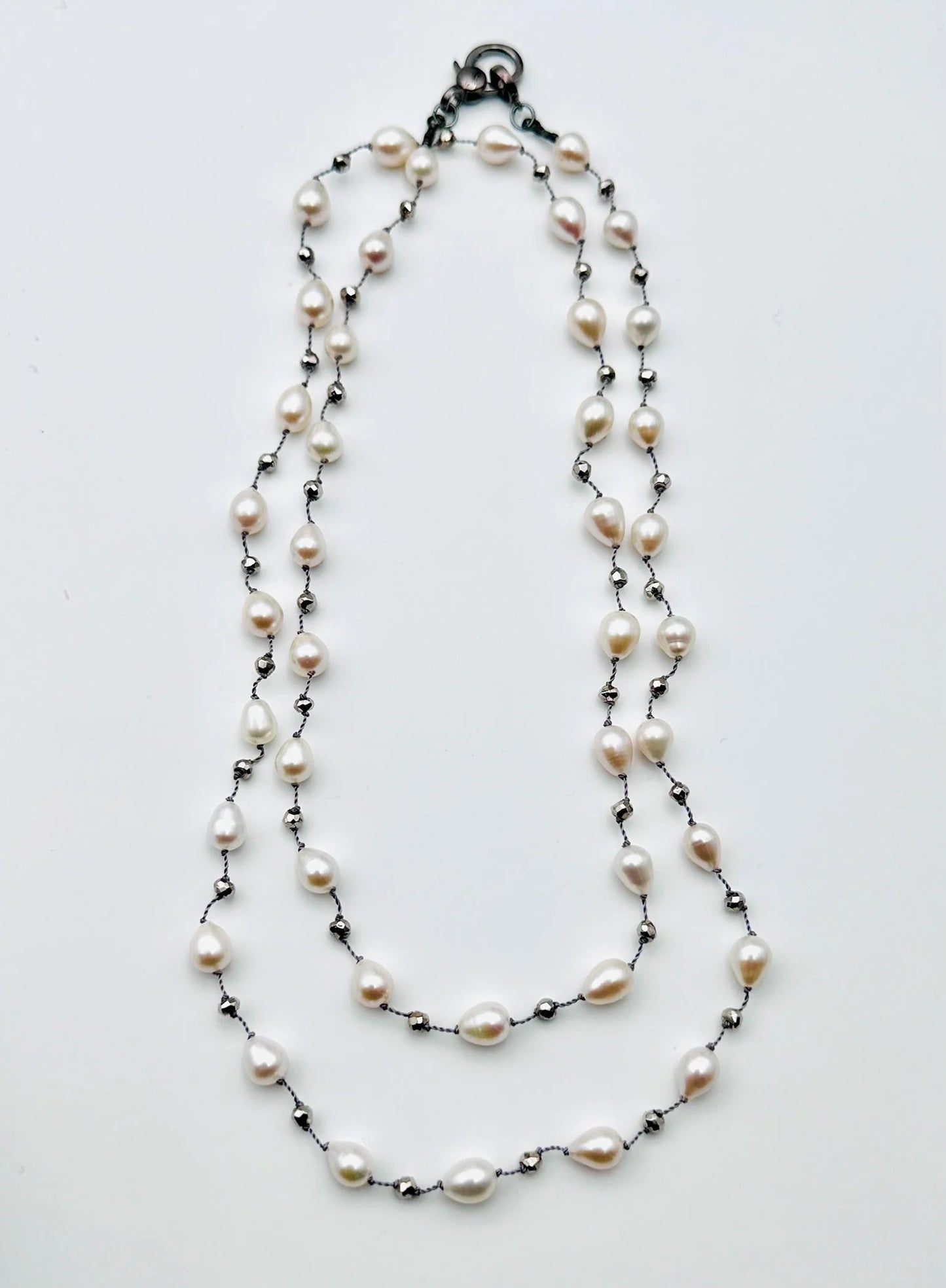 36" Xsmall White Freshwater Baroque Pearl and Pyrite Necklace