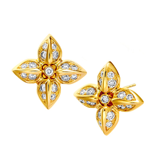 Jardin Four Petal Diamond Flower Earrings