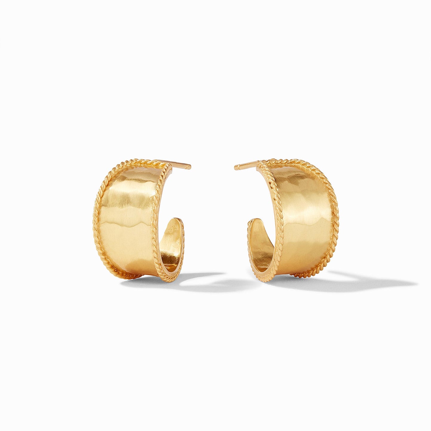 Lightly hammered hoop that elegantly curves from wide to narrow, finished with with twisted wire detail.