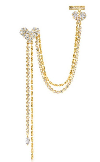 18K Pave Heart Ear Climber with Diamond Cut Chain