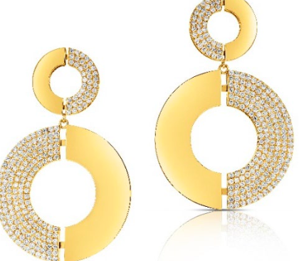 18K High Polish & Pave 1⁄2 & 1⁄2 Circle Earrings