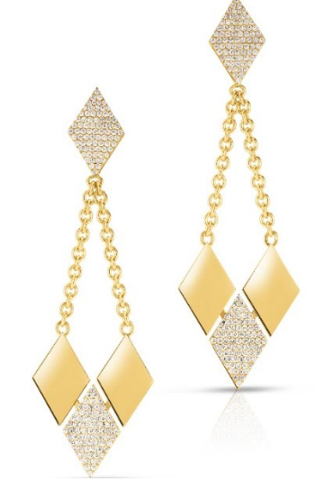 18K High Polish & Pave Diamond Shape Earrings 3.90cts