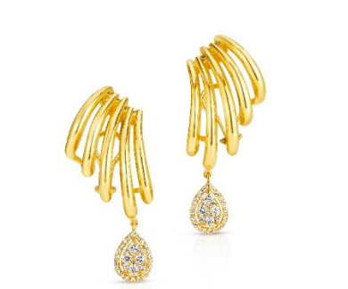 18K Multi Band Earring w Diamond Drops 1.07cts