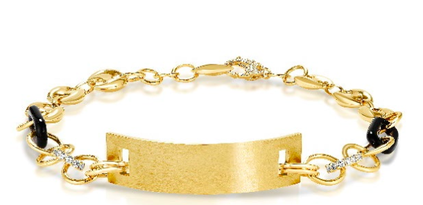 18K ID Choker w Black Onyx Links Diamond Rondelles & Medium Pave Lobster Clasp