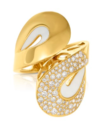 18K Pave Swirl w Enamel Ring 1.17cts