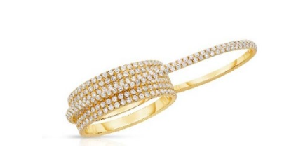 18K 2 Piece Two Finger Interlocking Ring w Pave Diamonds 2.25cts