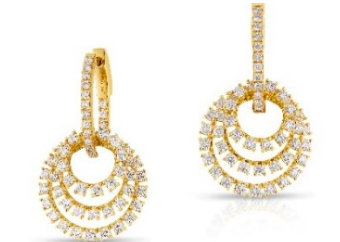 18K Pave Oval Hoop w Triple Prong Set Diamond Circles 3.47cts