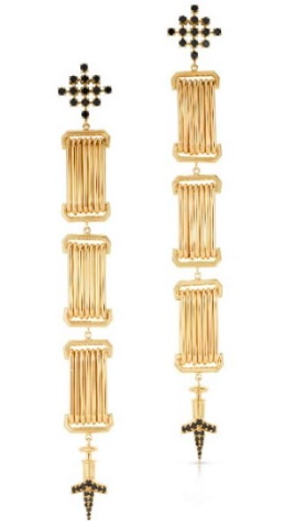 18K Reticulated Triple Drop Earrings with Black Diamond Quad Tops & Black Diamond Daggers (1.31cts)