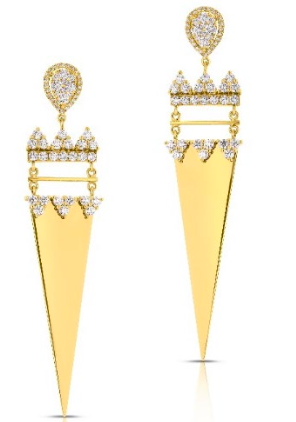 18K Diamond Arrow Earrings w Pave Pear Top 3.04cts