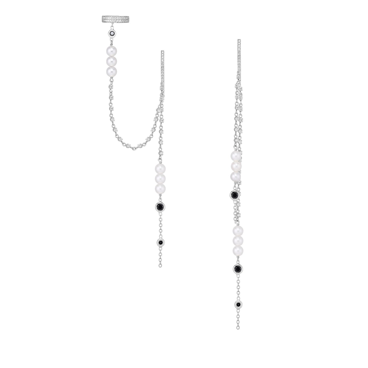 Pearl Asymmetric Ear Cuff Earrings