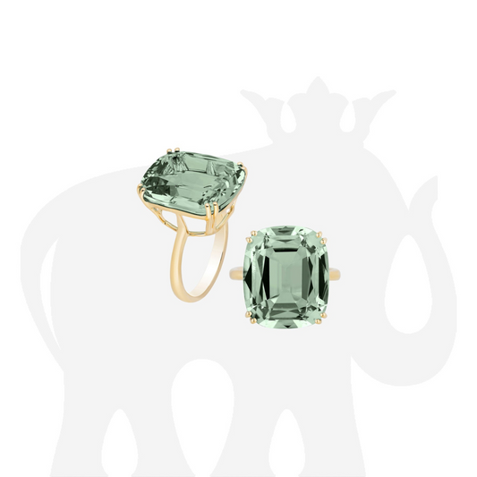 'Manhattan' Prasiolite Emerald Cut Bezel Set Plain Gold Ring