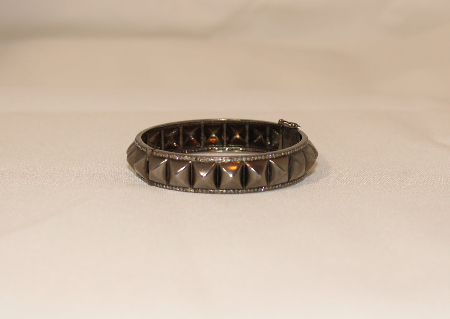 Spike bangle with pave diamond edge and oxidized sterling silver One size Sourced from India