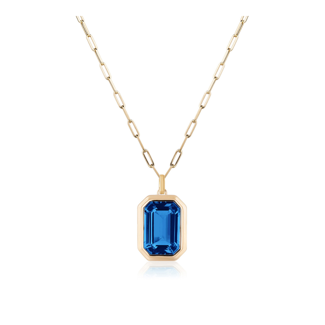 'Manhattan' 10x15 London Blue Topaz Emerald Cut Bezel Set Pendant