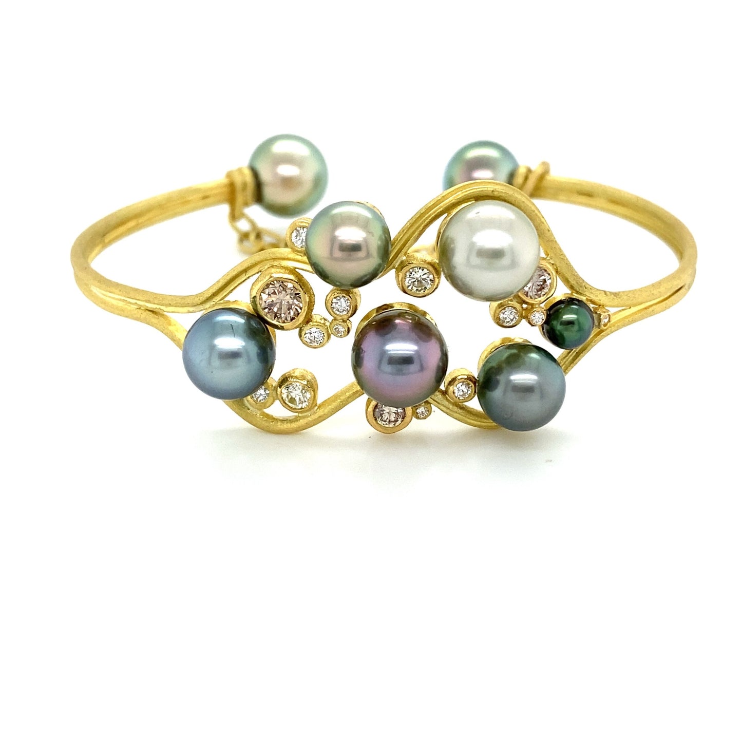 18K Gold Cuff Bracelet with Diamonds & Tahiti Pearls