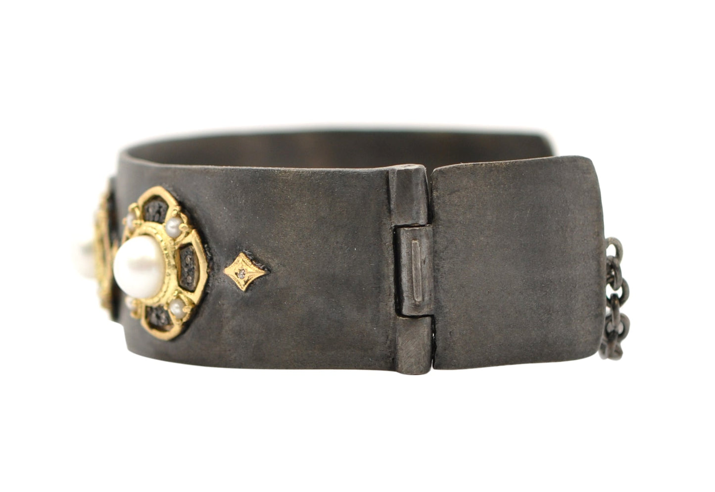 Pearl and Diamond Wide Kick Cuff Bracelet