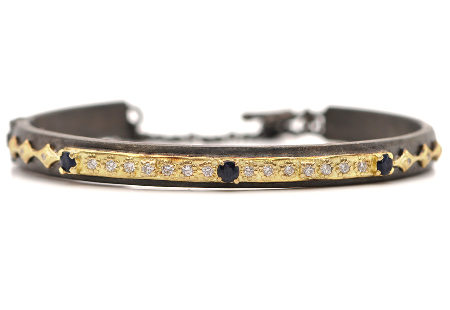 Gold Bar and Crivelli Kick Cuff Bracelet