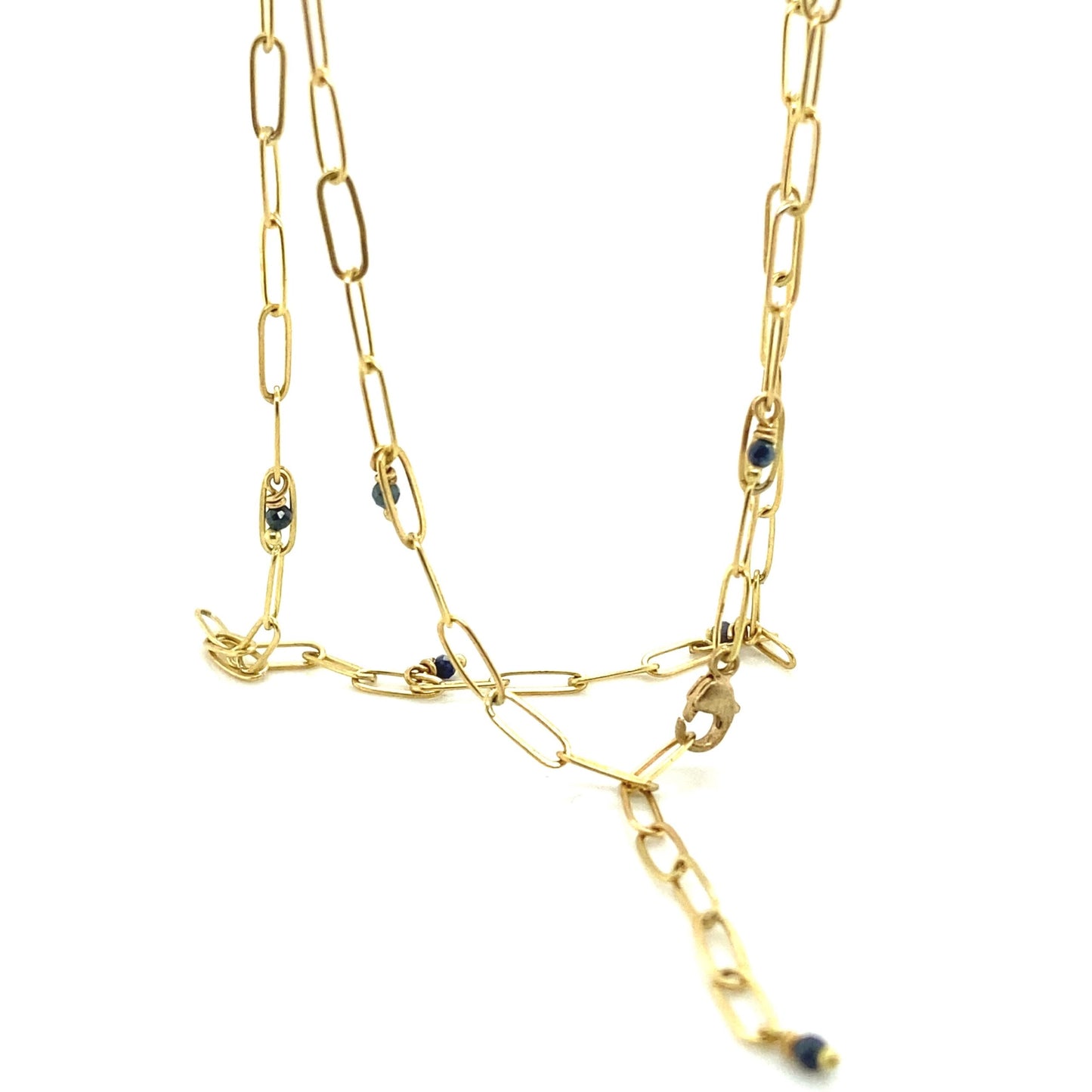 18K Mini Popsicle Necklace with Blue Sapphire Beads