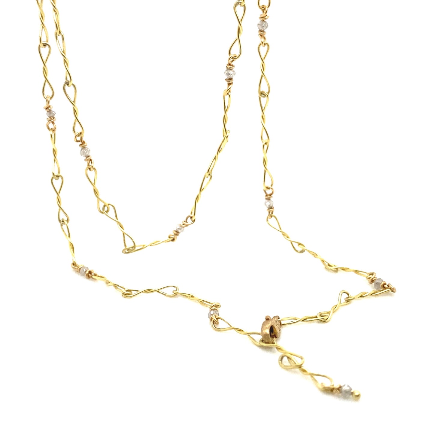 18K Gold Necklace With Green Diamond Beads