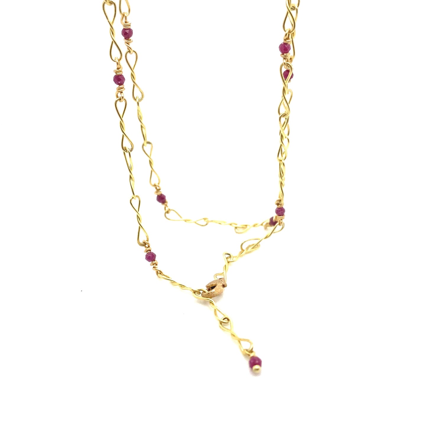 18K Gold Necklace with Ruby Beads