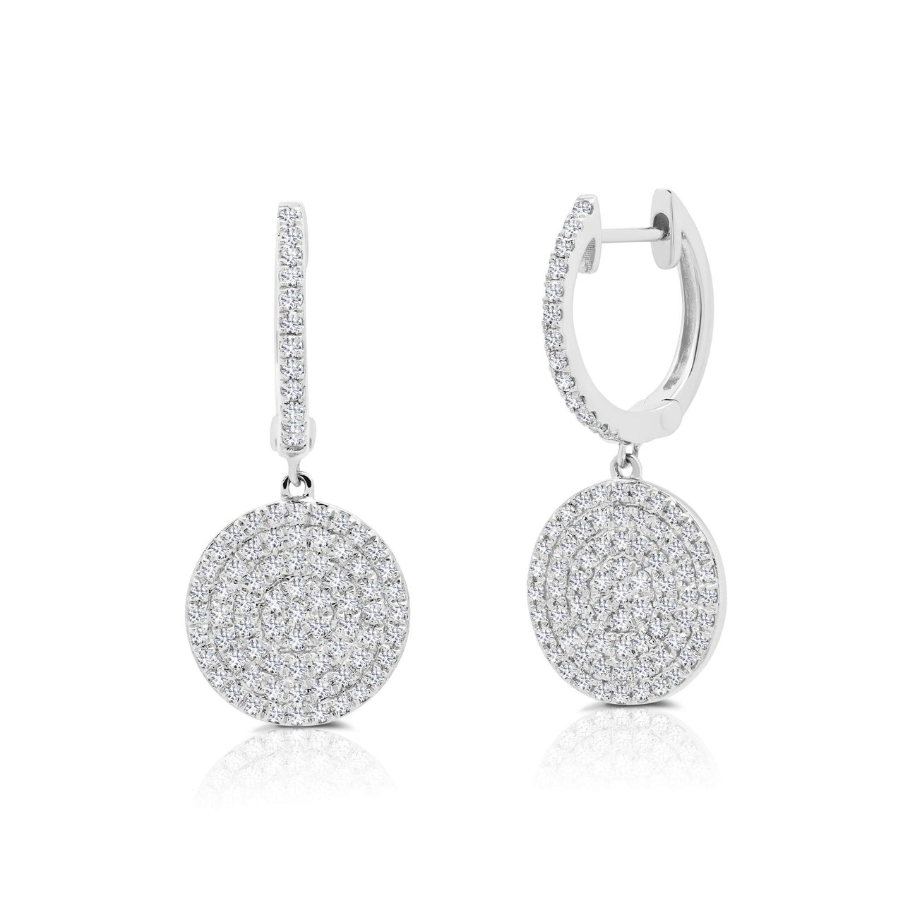 Diamond Disc Earrings in White