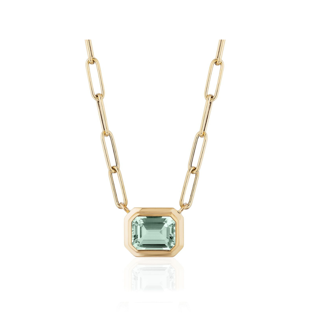 'Manhattan' Prisiolite 12x8 Emerald Cut Bezel Set Pendant