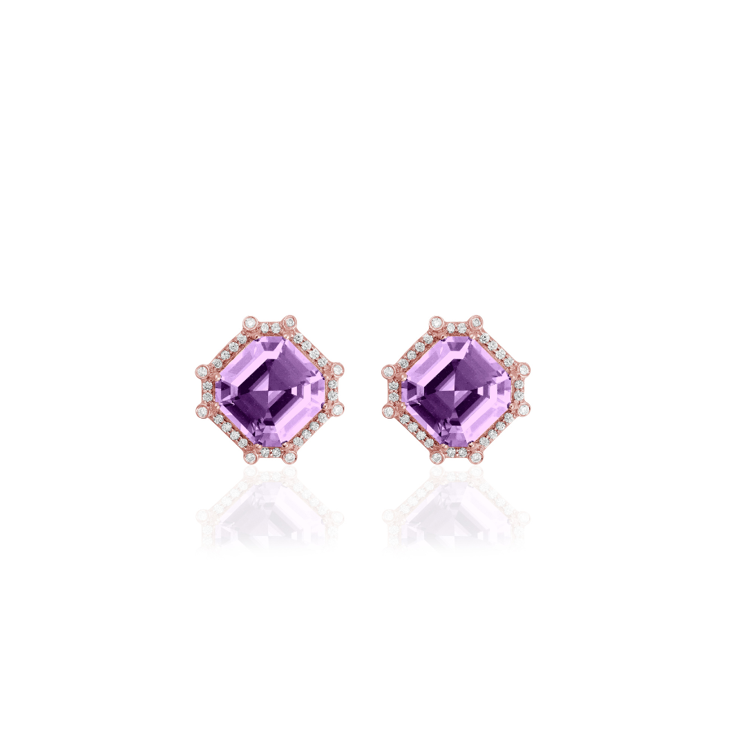 Gossip' Lav Amethyst 9 x 9mm Asher Cut Studs