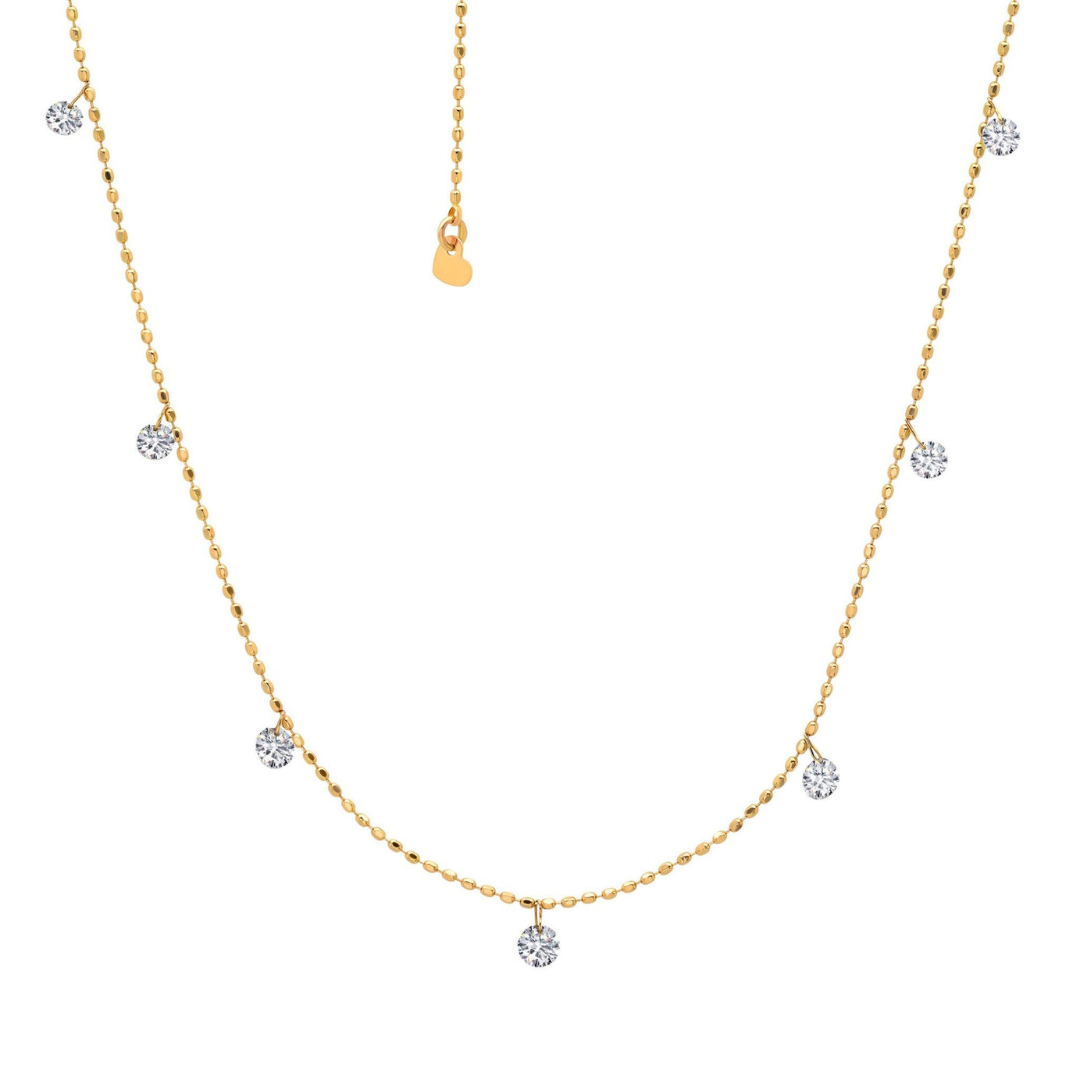 Tiny Floating Diamond Necklace in Yellow