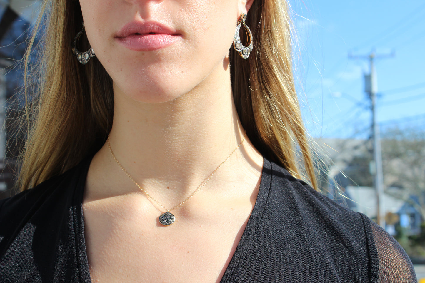 Rose cut and pave diamond scallop bottom open drop earrings Sourced from India