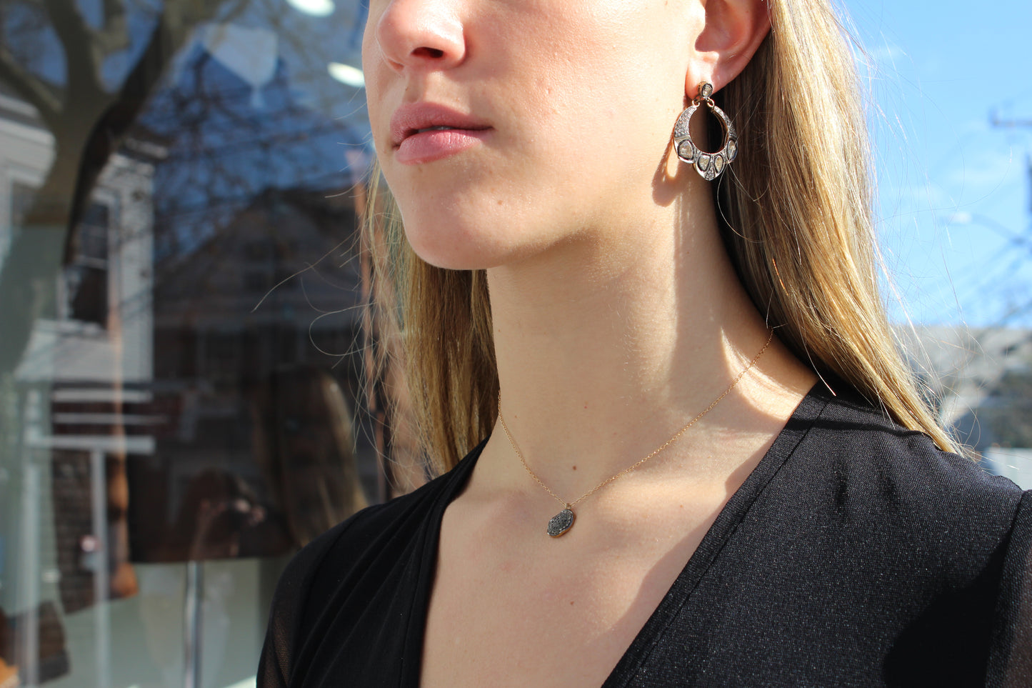 Rose cut and pave diamond scallop bottom open drop earrings Sourced from India