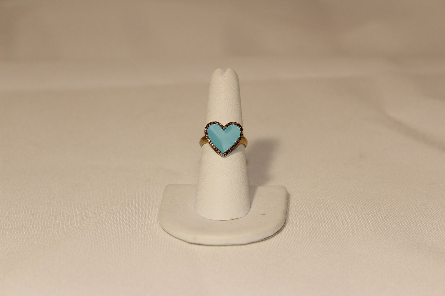 Turquoise enamel heart ring with pave diamond edge Size 7 Sourced from India
