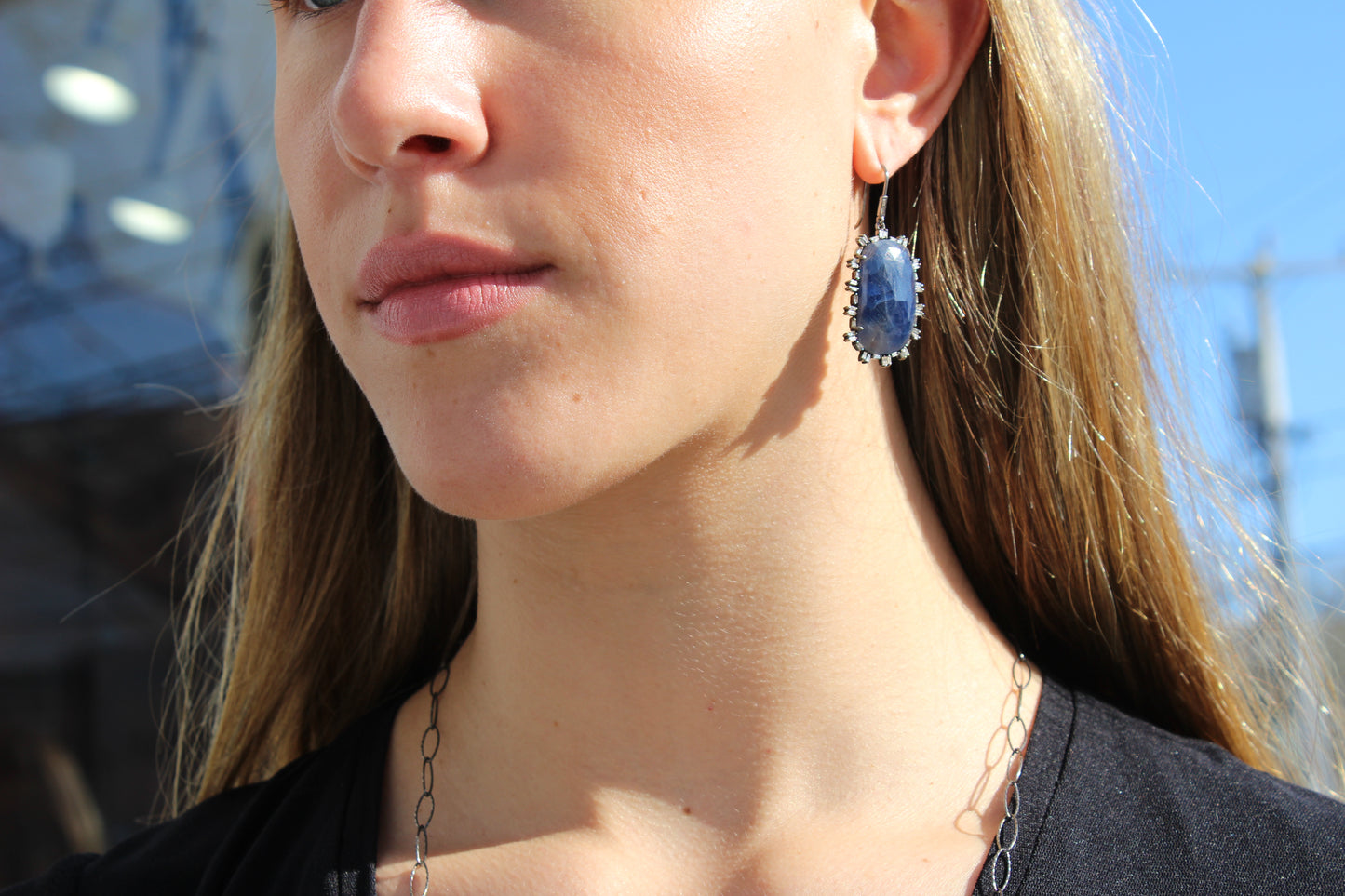 Sapphire and baguette diamond earrings Sourced from India