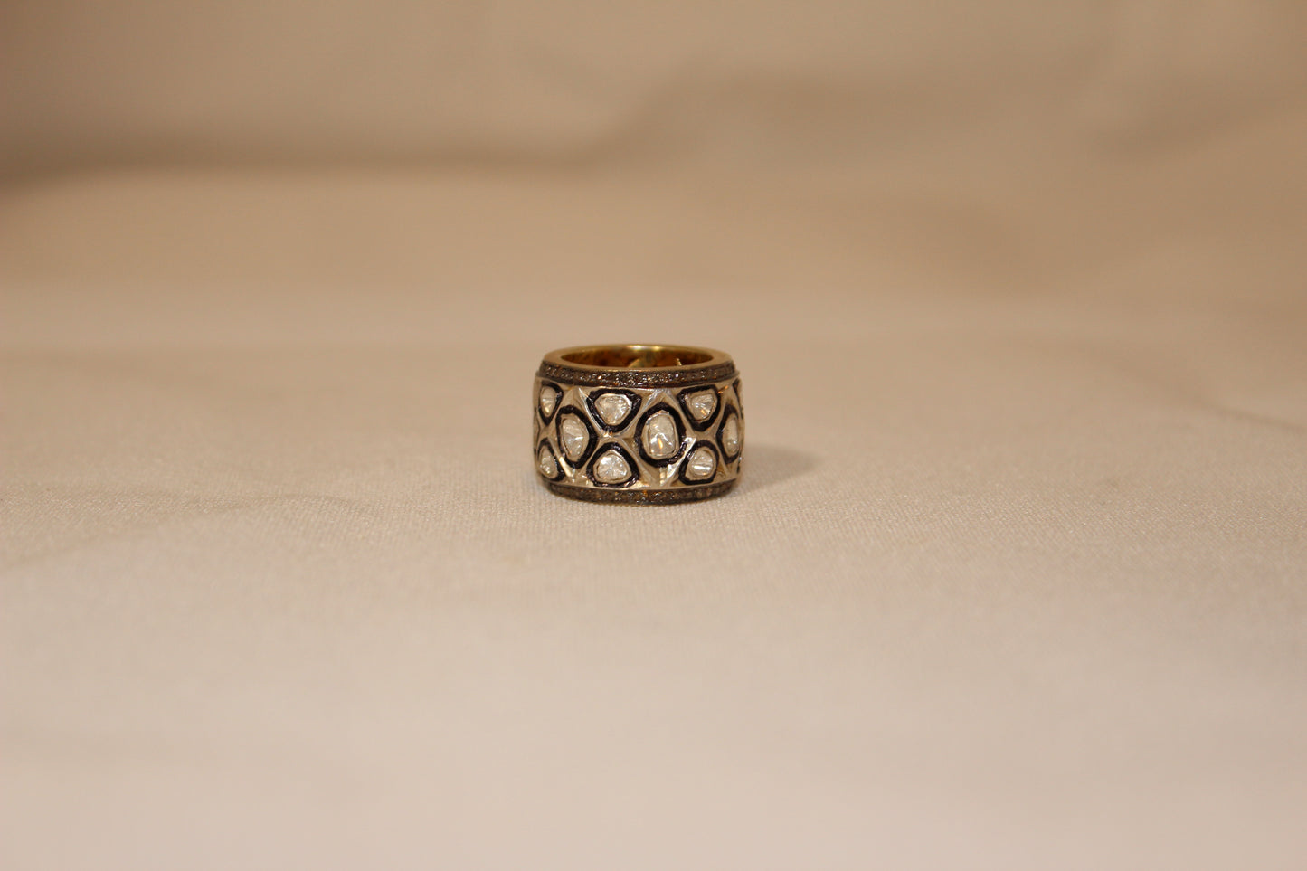 Rose cut and pave diamond zig zag eternity band Size: 6.5 Sourced from India