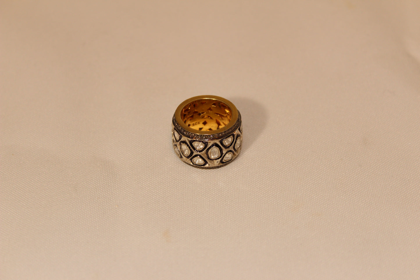 Rose cut and pave diamond zig zag eternity band Size: 6.5 Sourced from India