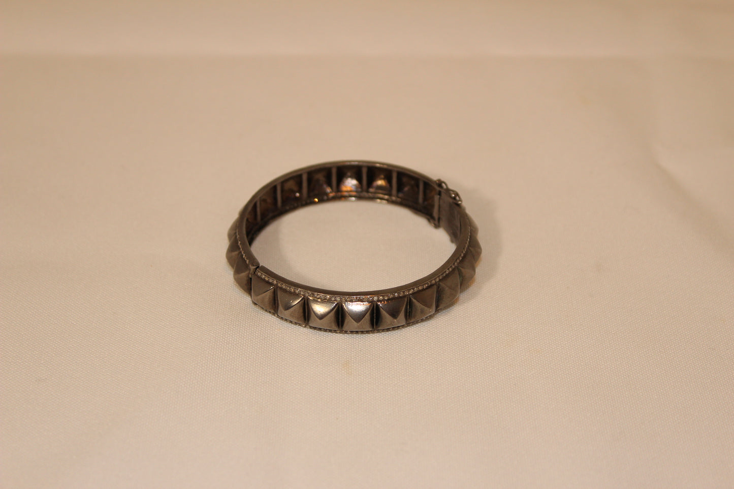 Spike bangle with pave diamond edge and oxidized sterling silver One size Sourced from India