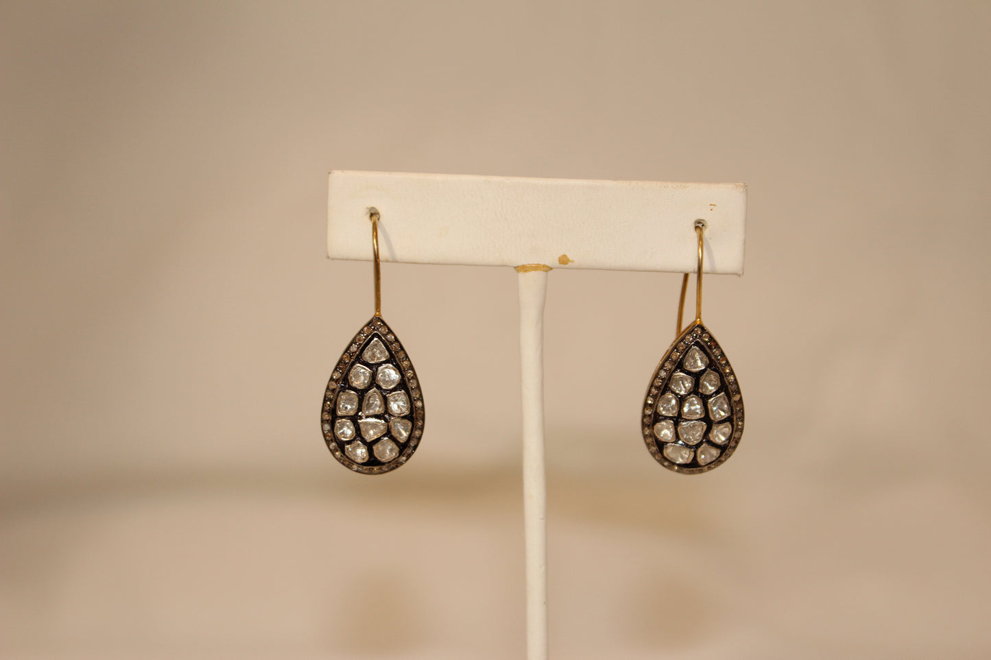 Rose cut and pave diamond tear drop earrings Sourced from India