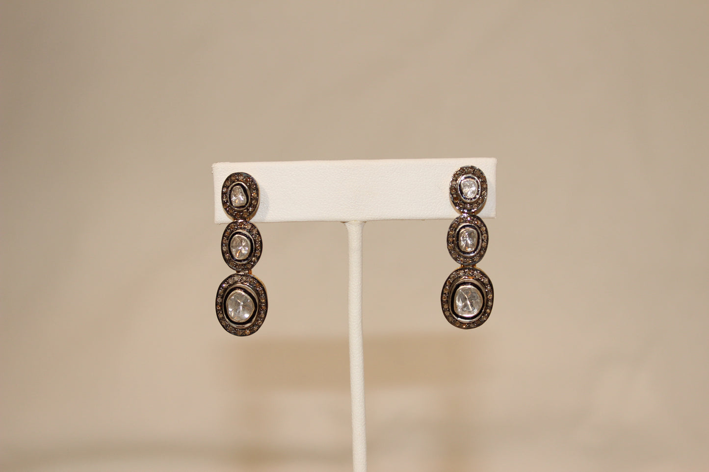 Rose cut and pave diamond 3 step earrings Sourced from India
