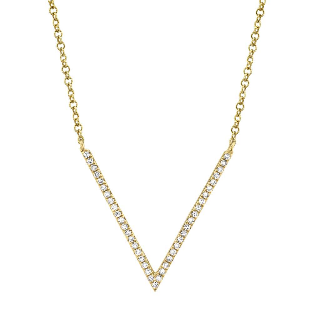 0.12CT 14K V Diamond Necklace All of our designs are handmade and slight variations may exist. All Shy Creation items are hand set and all stones are natural and hand-picked. Each piece is unique and you can expect slight variations in the shade, hue, and tint of the color stones.