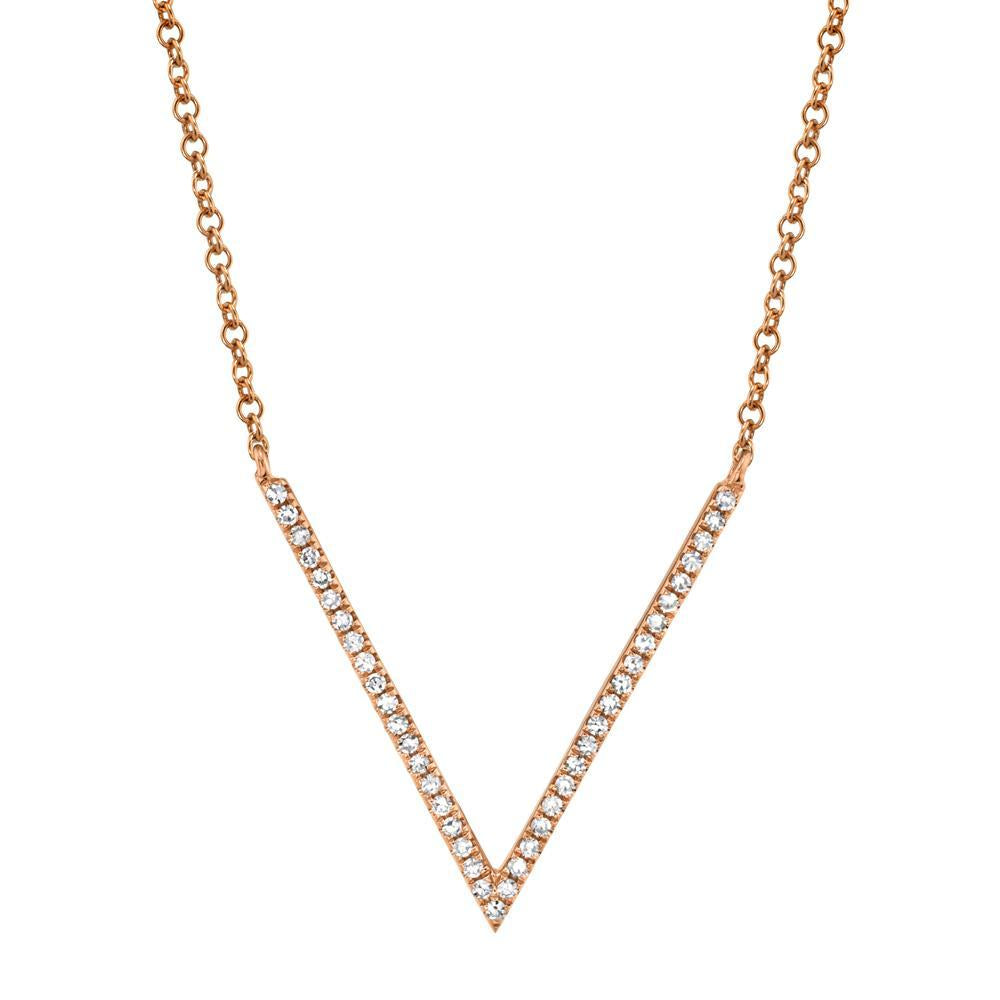 0.12CT 14K V Diamond Necklace All of our designs are handmade and slight variations may exist. All Shy Creation items are hand set and all stones are natural and hand-picked. Each piece is unique and you can expect slight variations in the shade, hue, and tint of the color stones.