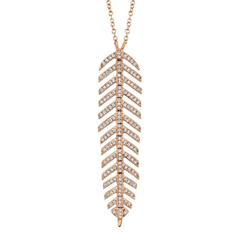 0.29CT DIAMOND 'PHOENIX' FEATHER PENDANT NECKLACE The ultra unique 'Phoenix' feather pendant necklace highlights Shy Creation's commitment to impeccable design and craftsmanship. Delicately hinged, the 'Phoenix' motif curves and caresses like silk - a must-have for every jewelry collection. EDITOR'S NOTES: 14K Yellow Gold Lobster Clasp Closure 0.29 Carat Weight Available in: Yellow, Rose, and White