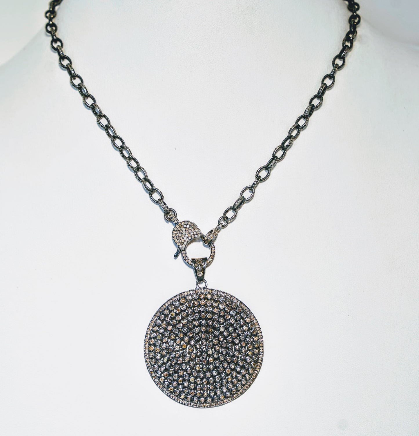 Rose Cut Diamond Disc on Rhodium Chain
