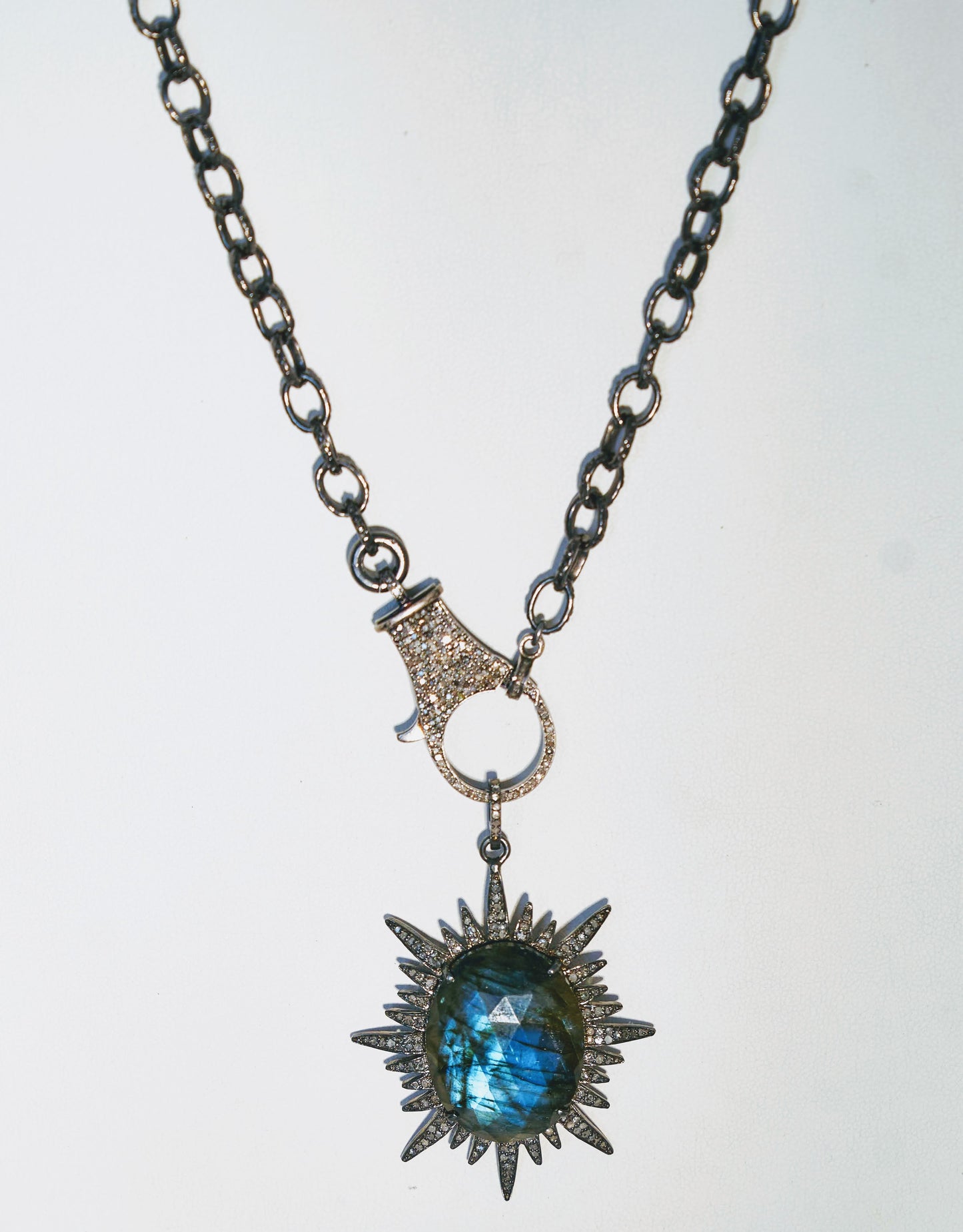 Labradorite and Diamond Burst Chain 36"