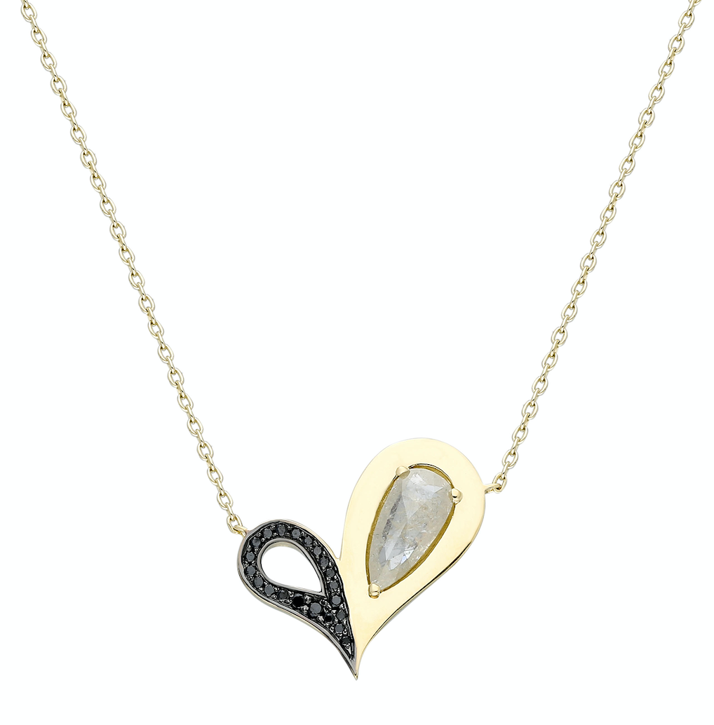 14k Yellow gold .74CT grey rose-cut diamond .18CT black diamond Made in Turkey