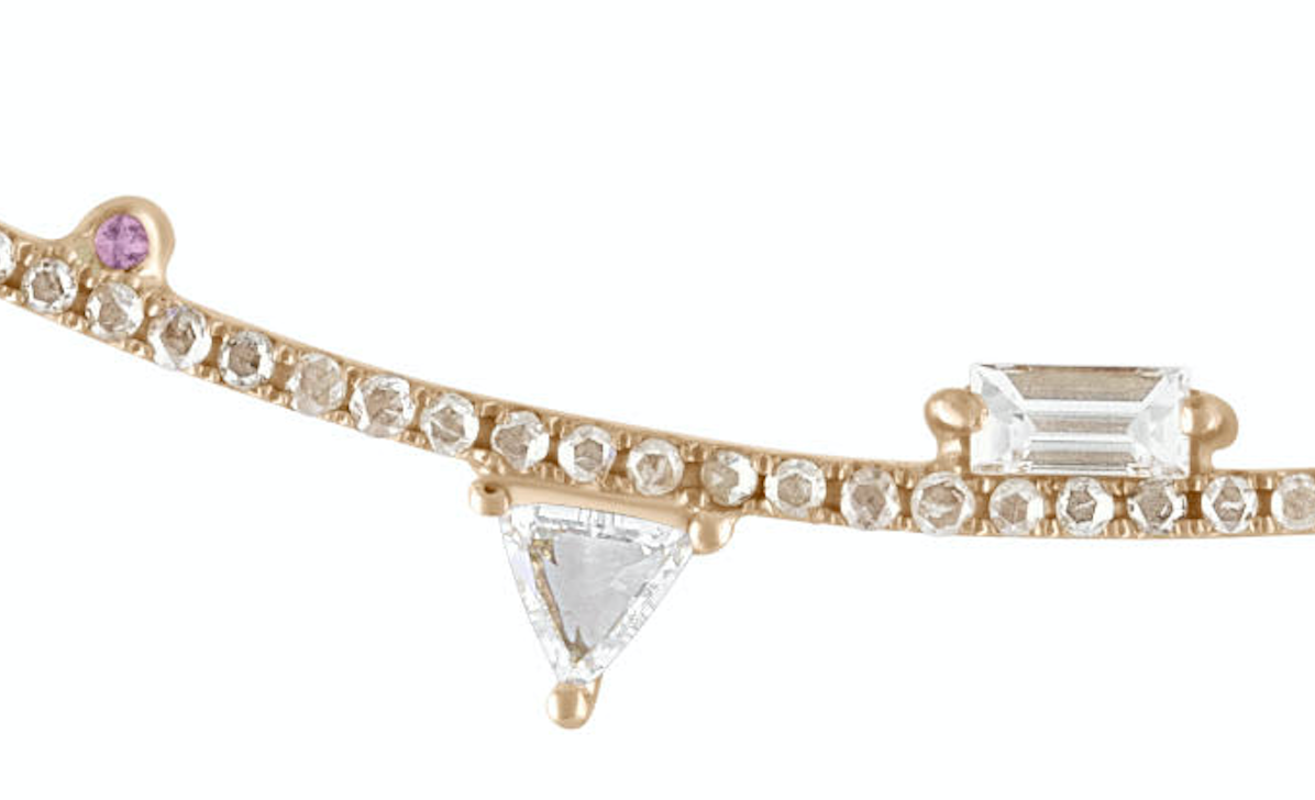 14K Yellow gold bar necklace Champagne diamond: .42CT White diamond trillion: .30CT White diamond baguette: .22CT Made in Turkey