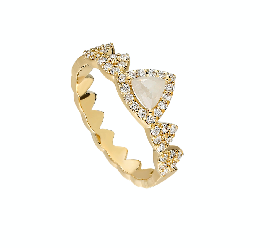 14K Yellow gold ring Rose-cut diamond: .40CT White diamond: .34CT Size: 7 Made in Turkey